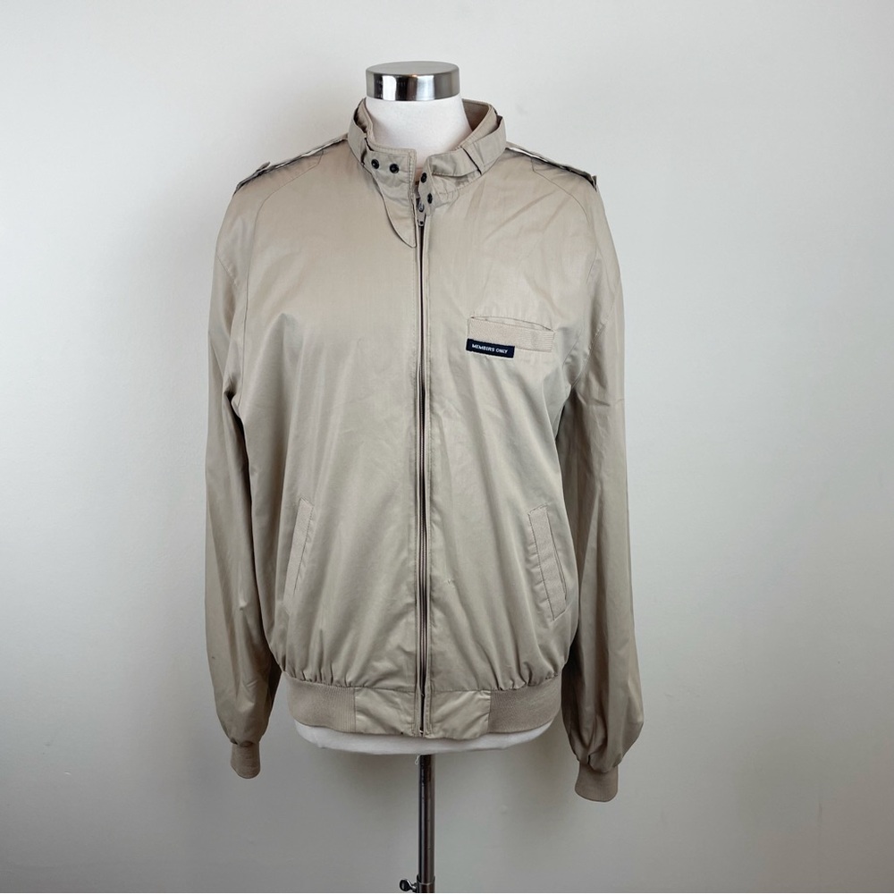 Members Only Solid Tan Brown Full Zip Long Sleeve Jacket Men Size 44